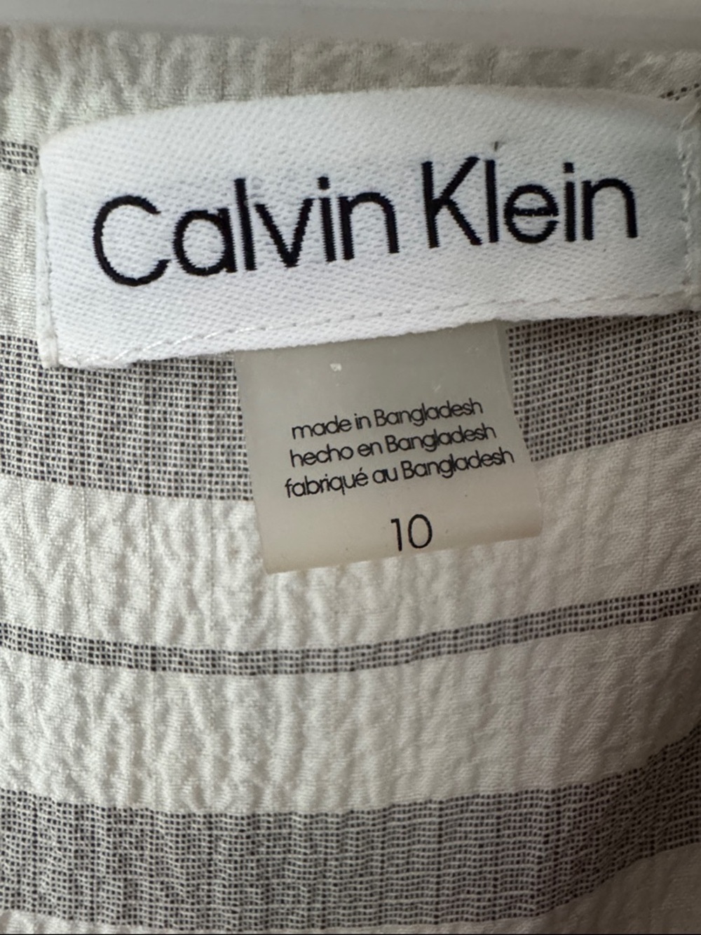 Calvin Klein White and Gray Striped Wrap Midi Dress with Tie Waist - Picture 2 of 9